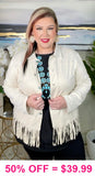 Ivory suede fringe jacket turquoise buttons