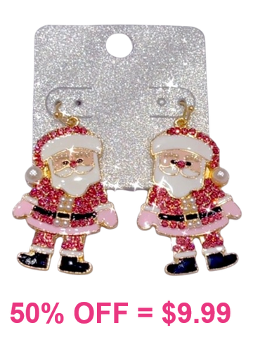 Pink Bling Santa earrings