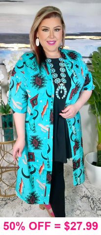 Turquoise Western print duster