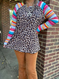 Leopard Top with colorful striped sleeves