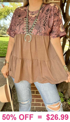 Brown floral baby doll top