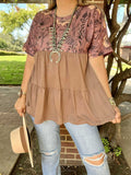 Brown floral baby doll top