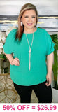 Green textured chiffon top