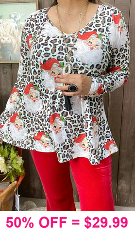 Vintage Santa & Leopard  print blouse