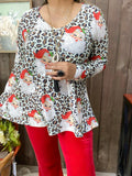 2X. Santa & Leopard long sleeve top