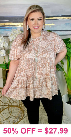 Taupe & White floral baby doll top