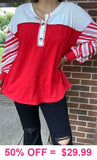 M, L, XL, 2X,3X Candy Cane striped long sleeve top