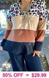 Leopard, Tan, Brown, Black long sleeve top