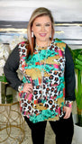 Leopard, Turquoise, Serape long sleeve top