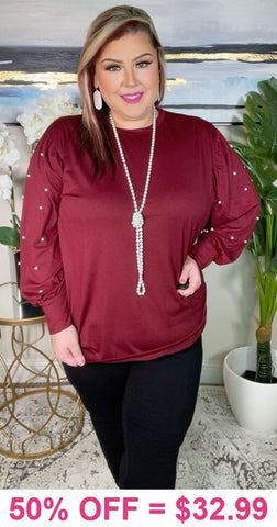 Maroon top with pearl long sleeves