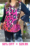 Pink Leopard top with black bell sleeves