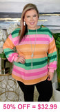 Pink, Green, Orange, Striped sweatshirt