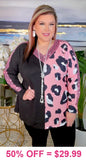 Pink Leopard & Black long sleeve top with sequins