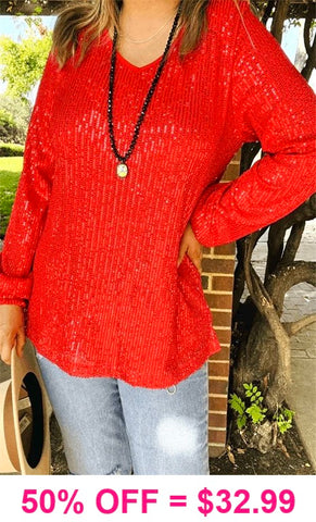 Red Sequin long sleeve top