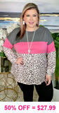 Grey, Pink, Leopard long sleeve top