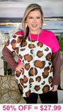 Pink, Big Spot Leopard, Brown long sleeve top