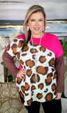 Pink, Big Spot Leopard, Brown long sleeve top