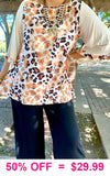 Mustard & Cream leopard top with bell sleeves