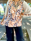 Mustard & Cream leopard top with bell sleeves