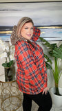 Orange Plaid long sleeve Leopard Hoodie