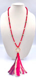 Red & Leopard crystal necklace with gold ring and tassel