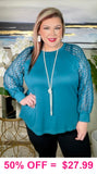 Teal top lace sleeves