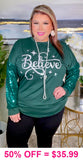 2X, 3X : BELIEVE Green top sequin long sleeves