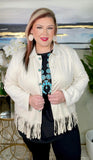 Ivory suede fringe jacket turquoise buttons