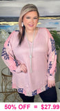 Light Pink waffle knit tunic floral trim