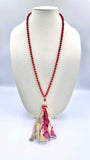 Red crystal necklace with fabric tassel