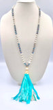 Pearl necklace with turquoise tassel