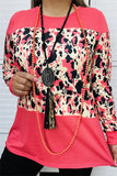 Coral Long Sleeve Top with cream and black leopard