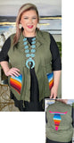 2X/3X : Green Vest with serape steer on back (NWT)