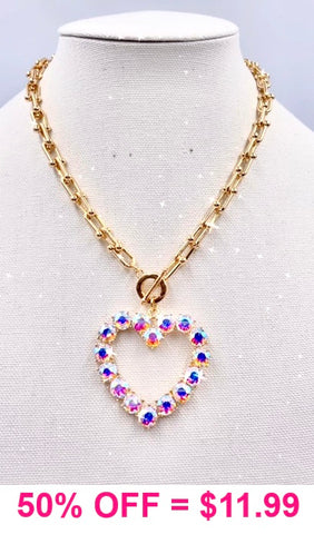 Bling Heart pendant gold chain necklace