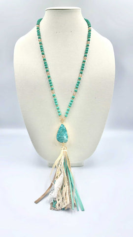 Turquoise necklace with teardrop stone & tassel