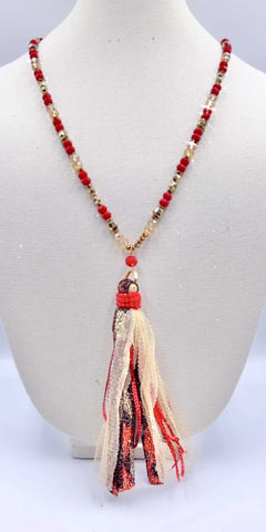 Red crystal necklace with metallic tassel