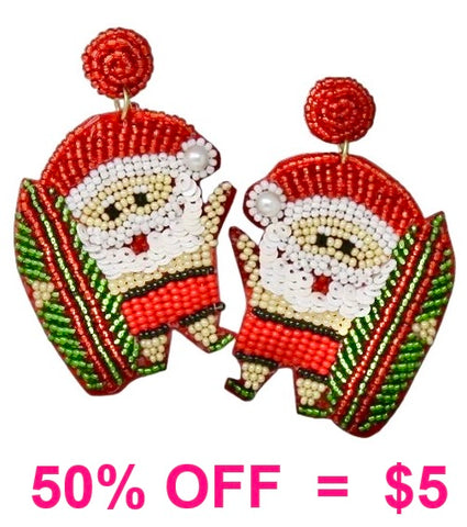 Surfing Santa beaded earrings