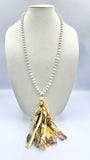 Pearl Necklace with Mustard Tassel