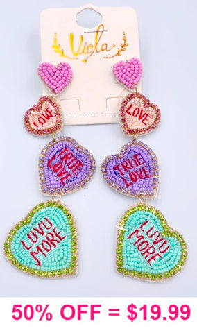 Conversation beaded heart earrings