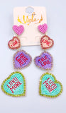 Conversation beaded heart earrings