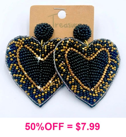 Black beaded Heart earrings