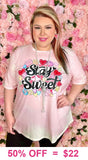 'Stay Sweet' hearts Blush pink top