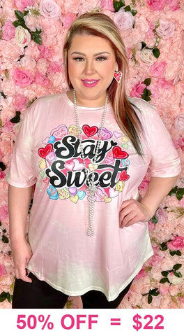 'Stay Sweet' hearts Blush pink top