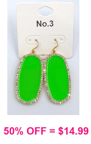 Lime oval earrings with bling trim