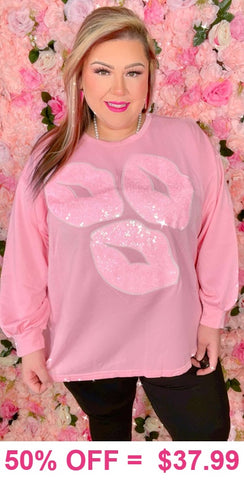 Pink Lip Sequin oversized sweatshirt