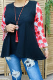 Black Top with red floral sleeves