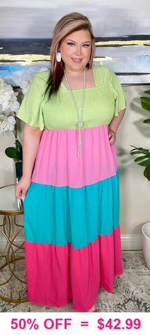 M, L, XL : Color Block Maxi Dress