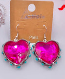 Pink Bling Heart Gem earrings with turquoise studded border