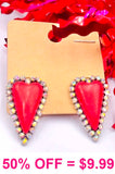 Red Heart Stone Earring with Silver Bling Border/ Stud Post - Small size