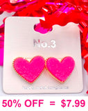 Neon Pink heart stud earrings